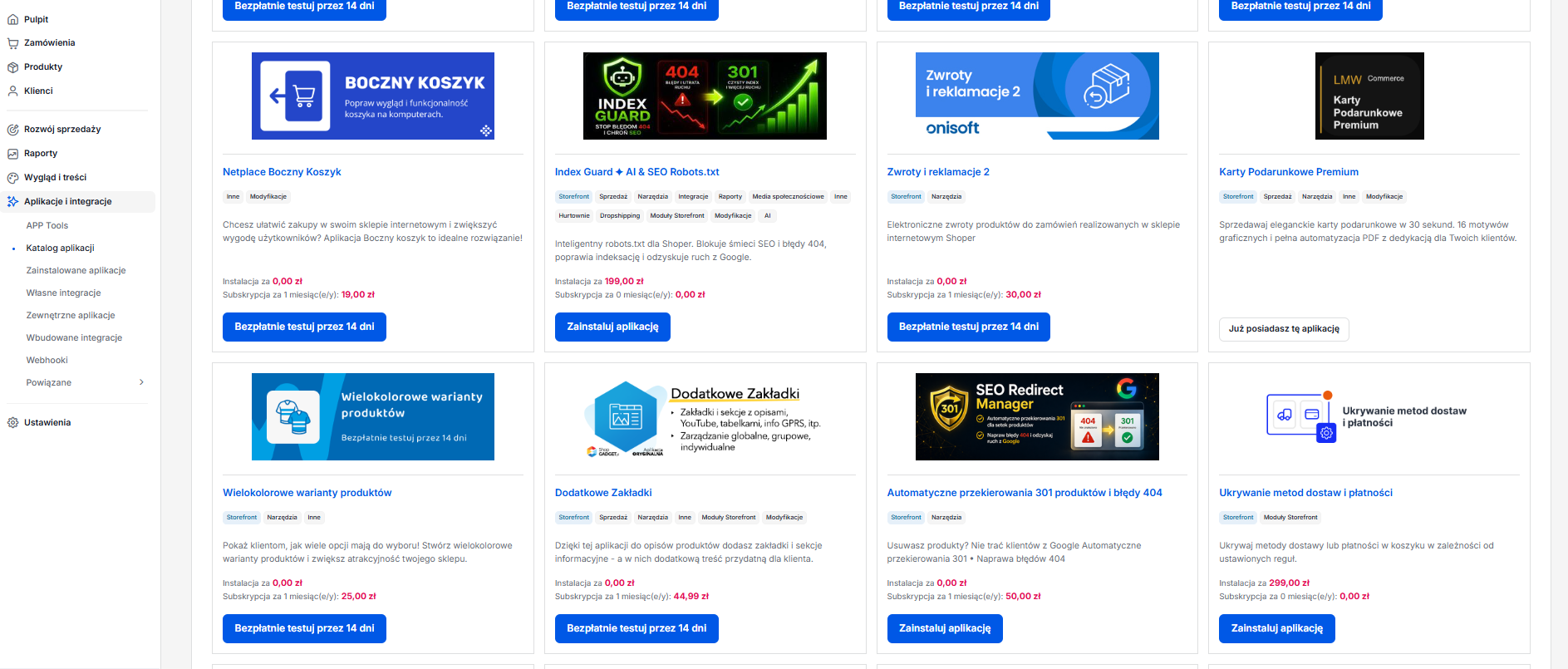 Karty Podarunkowe Premium na liście Shoper AppStore