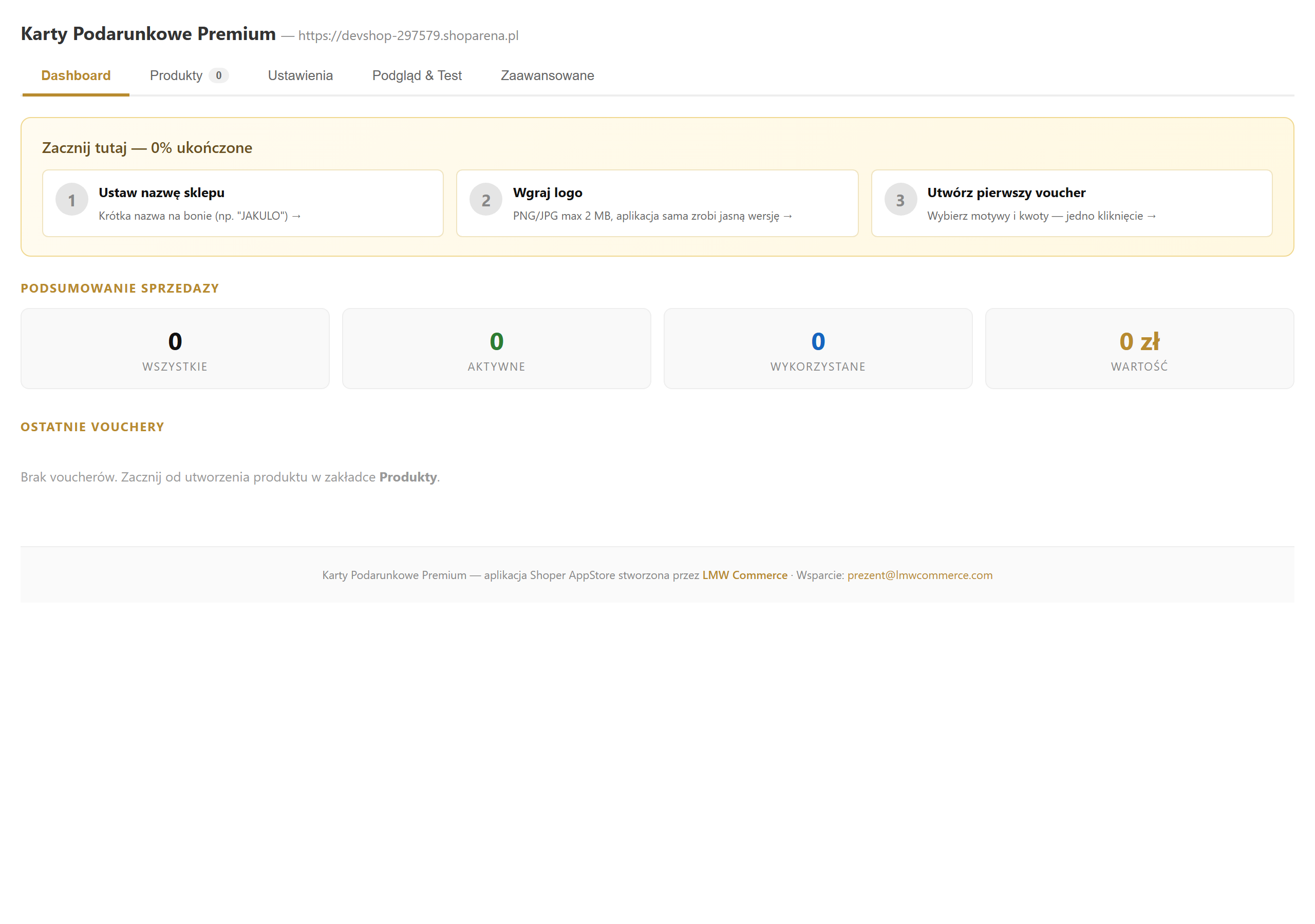Dashboard z onboardingiem 3 kroki